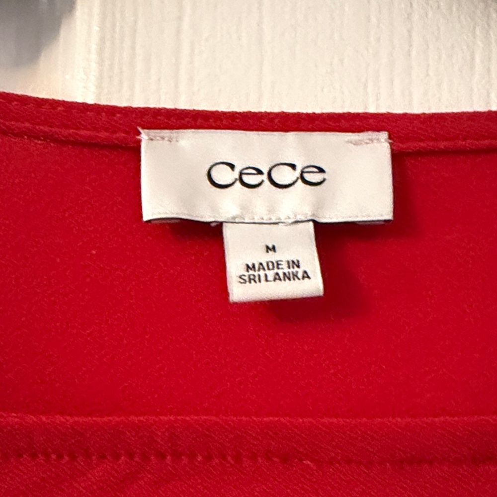 CeCe Red Long Sleeve Top with Bow Details - Picture 2 of 7